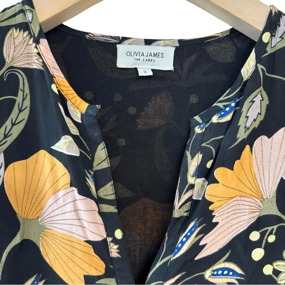 Olivia James the Label Lydia Long Sleeve Fall Floral Midi Dress Black Viscose - Picture 5 of 8